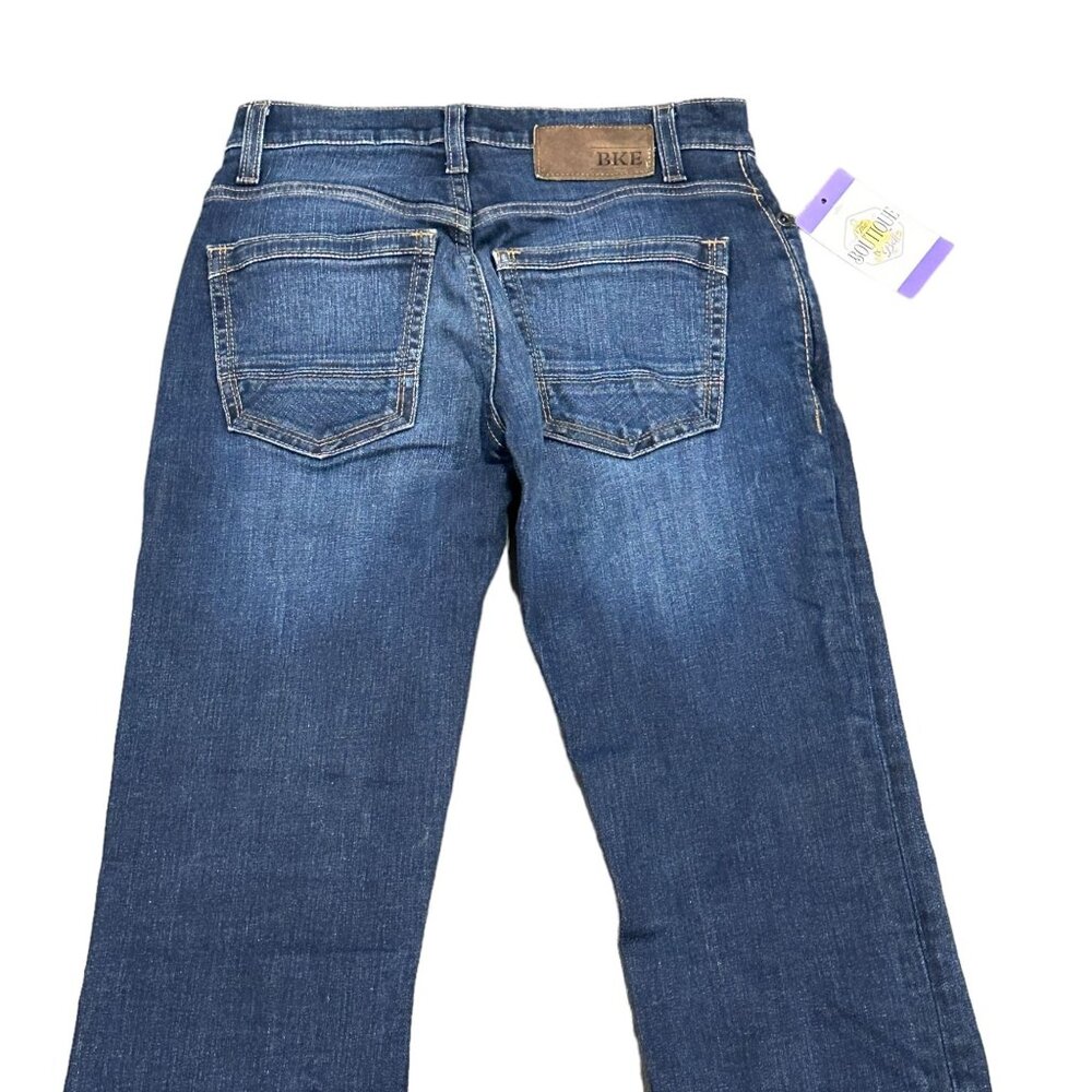 BKE Aiden Mens 27S Bootleg Jeans Dark Wash Denim Whiskered 30" Inseam Mid Rise - Picture 12 of 16